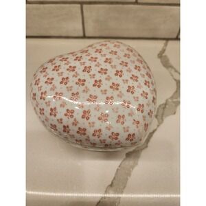Vintage Valentines Heart Shaped‎ Trinket Lidde Box Dish Ceramic Rose Pink Flower